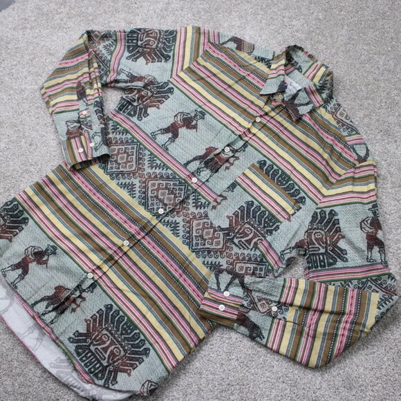 VTG Gitman Santiago Shirt Mens Small Green/Pink/Yellow Southwestern S/S Button - Picture 4 of 12
